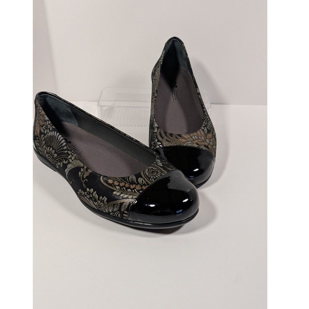 SAS Scenic Black Metallic Floral Paisley Patent Cap Toe Ballet Flats Women 8W